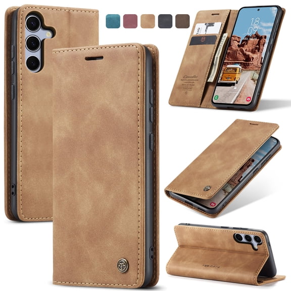 Allytechgroup for Samsung Galaxy A16 5G Phone Case with Credit Card Slots Holder/Cash Pocket Magnetic Closure Stand Wallet PU Leather Cover Folio Kickstand Soft TPU Back Shockproof Shell, Brown