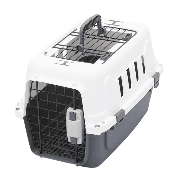 BEZT 18" Pet Carrier Transport Box Dog Travel Kennel w/Handle and 2 Doors,White/Grey