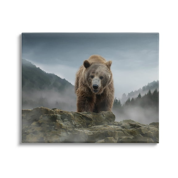 Stupell Industries Roaring Brown Grizzly Bear Rocky Mountain Top View Graphic Art Gallery Wrapped Canvas Print Wall Art, Design by Kelley Parker