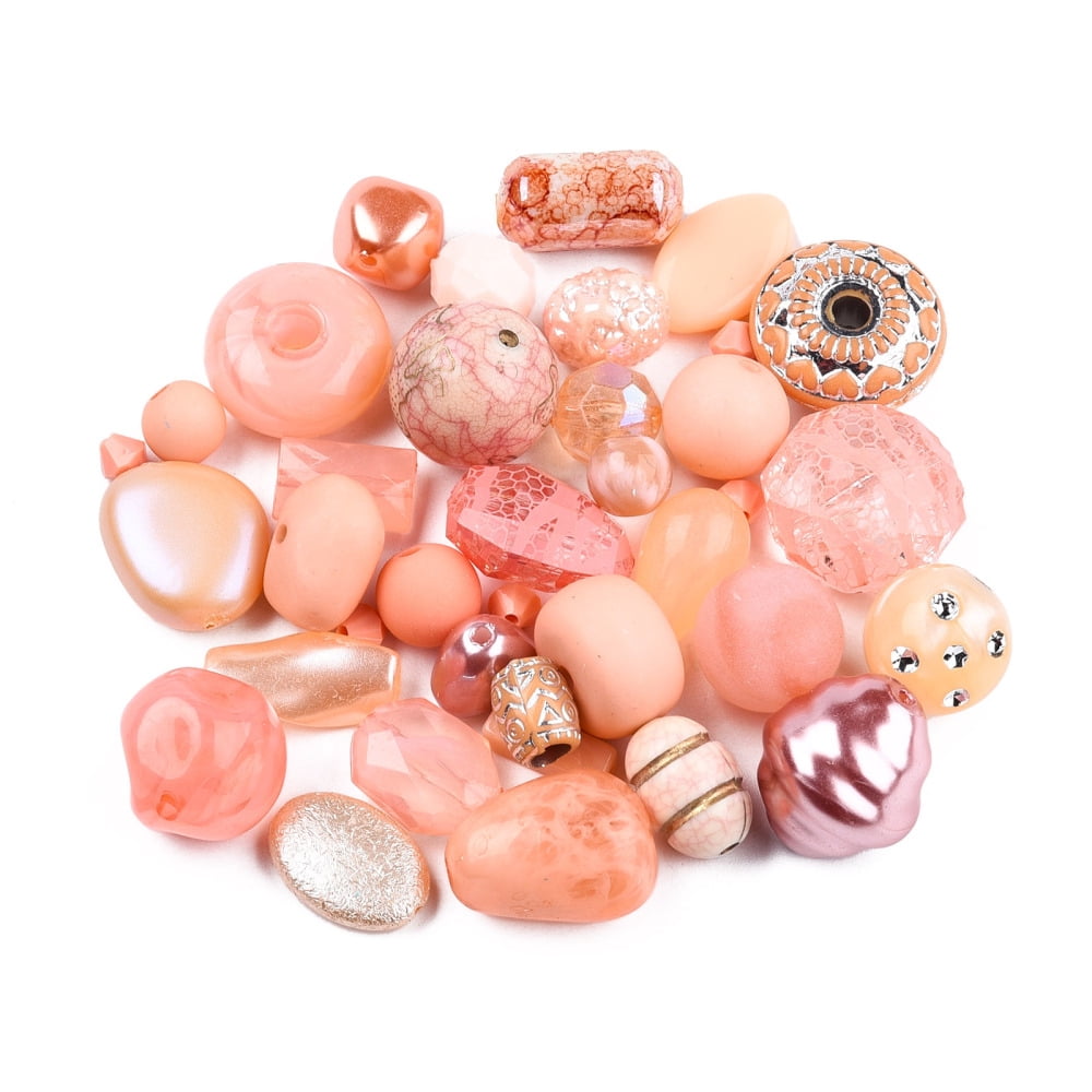 Acrylic Beads Mixed Shapes Pink 5.5~28x6~20x3~11mm Mixed Color Hole: 1~5mm