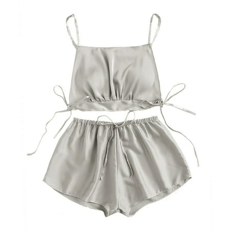 

HGWXX7 Women Satin Silk Bowknot Camisole Shorts Set Sleepwear Pajamas Bandage Lingerie Lingerie Set