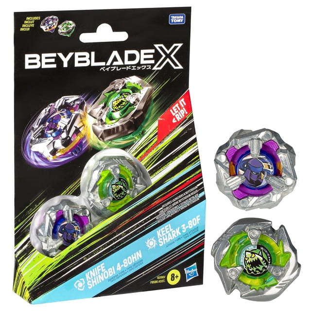 Battling Top Toy BEYBLADE X Knife Shinobi 4-80HN y Keel Shark 3-80F, paquete doble para niños y niñas de 8 años