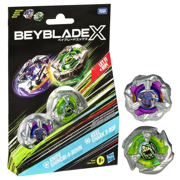 Juego de dos paquetes Beyblade Top, cuchillos Beyblade X Shinobi 4-80HN y Keel Shark 3-80F