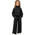 thumbnail image 2 of ZHOGXU Big Kids Girls Outfit Half Zip Long Sleeve Solid Color Pullover And Jogger Pants Two Piece Comfortable Athletic Sets For Daily Wear Black 5-6 Years, 2 of 8