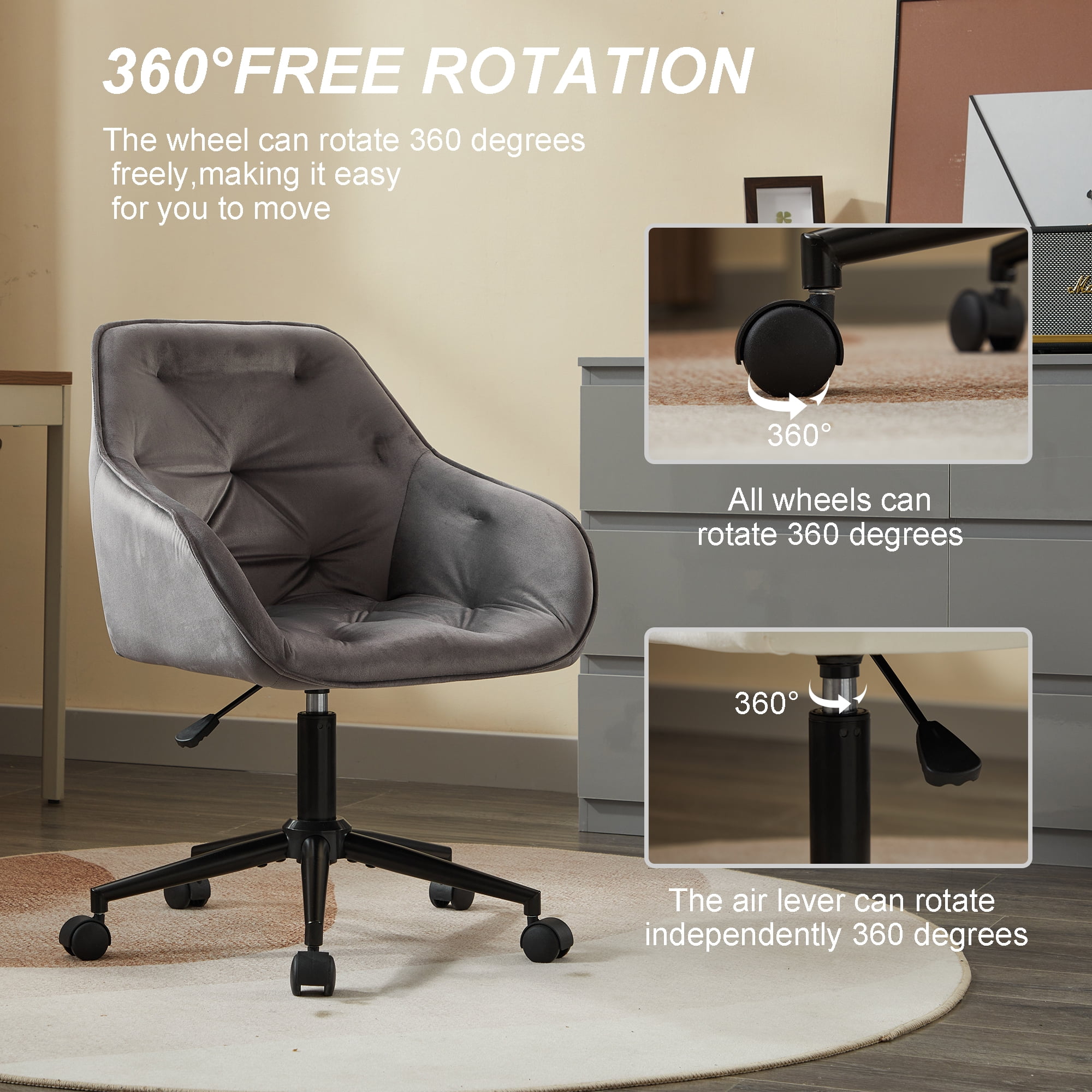 Elegent Velvet Office Chair with Wheels