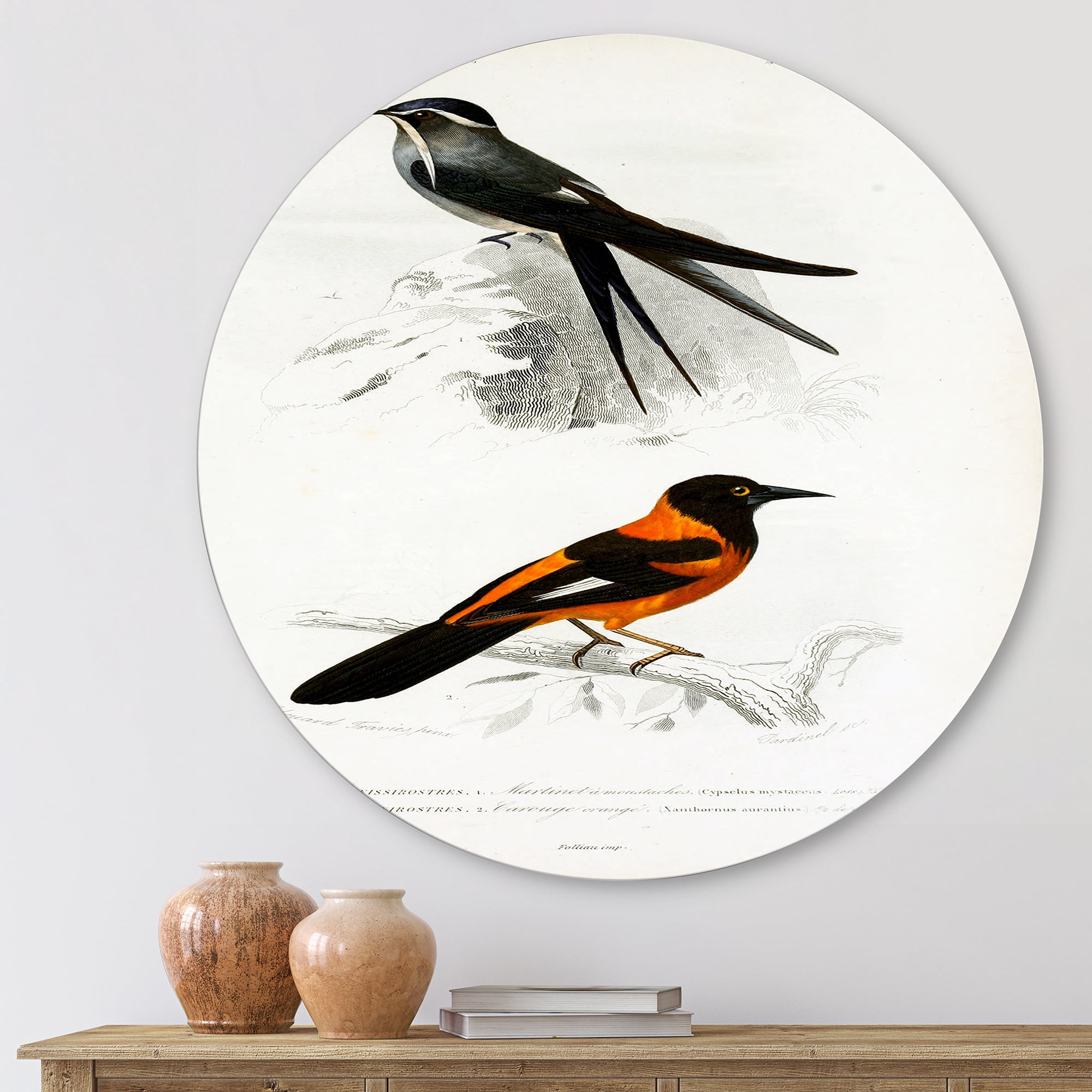 Designart 'Ancient Bird II' Traditional Circle Metal Wall Art 11x11 - Disc of 11