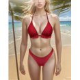 thumbnail image 1 of Traje de baño de dos piezas con tirantes divididos para mujer, traje de baño sexy de color sólido, bikini, 1 of 6