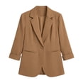 thumbnail image 4 of ClodeEU Women's Lapel Collar Open Front 3/4 Sleeve Blazer,Casual Office Slim Suit Jacket Brown,Women's Plus M, 4 of 5