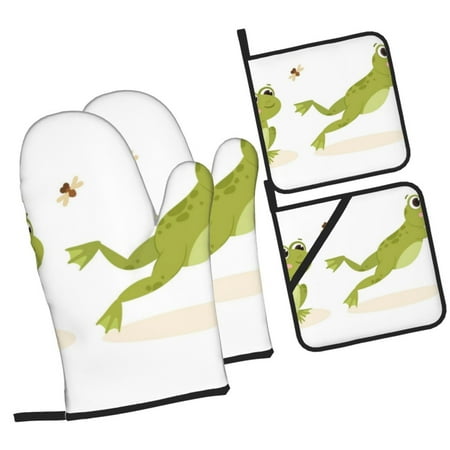 

Honeii Hunting Frog Pattern Oven Mitts and Pot Holders Silicone Oven Gloves 500 F Heat Resistant Oven Mitts Sets 4PCS