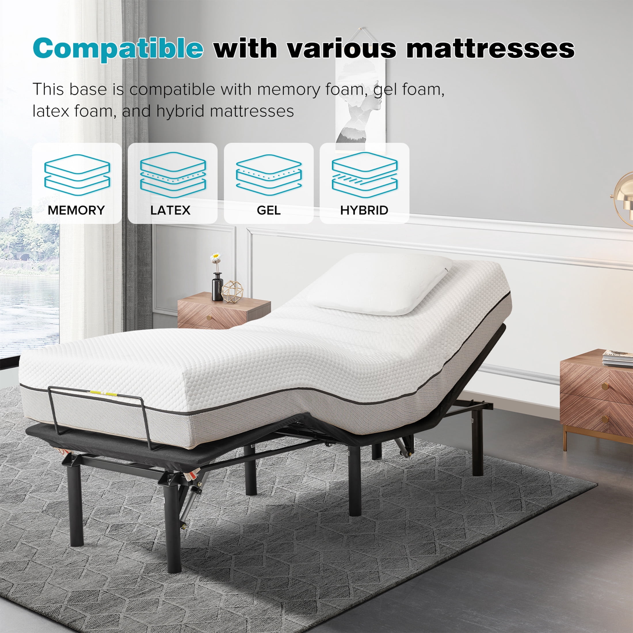 Aukfa Twin XL Adjustable Bed Frame, Electric Bed Base with Head & Foot Incline, Wireless Remote, Quiet Dual OKIN Motor, Black