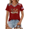 thumbnail image 3 of JULMCOMO 4th of July Shirts Women Red White Blue V Neck 250th Anniversary Tops Patriotic Short Sleeve American Flag T Shirts Wine M, 3 of 6
