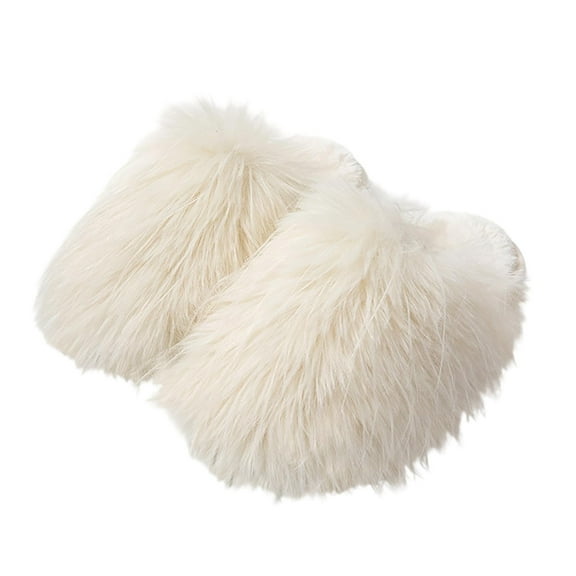 Xfvqtps Fluffy Slippers for Women Winter Warm Slip on Solid Color Furry Cozy Indoor and Outdoor Plush Shoes Beige