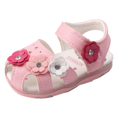 

Toddler Baby Girls Summer LED Luminous Sandals Closed Toe Cute Flowers Children s Shoes Breathable Hole Casual Flat Sandals Toddler Baby Anti-skid Soft Soled Sandals