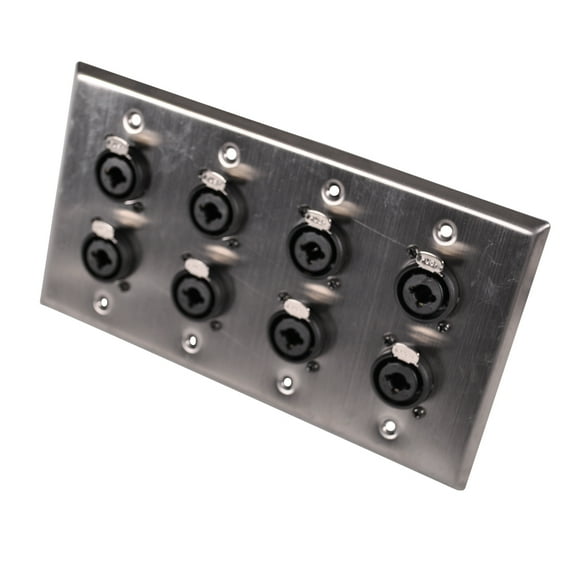 Seismic Audio Stainless Steel Wall Plate - 4 Gang with 8 XLR and 1/4 Inch Combo Connectors Silver - SA-PLATE34