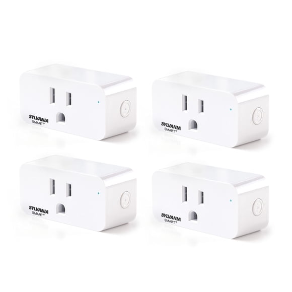 Sylvania WiFi Smart Plug, Voice Control, Compatible with Alexa and Google Home, Timer, On/Off, White - 4 Pack (75703)