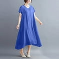 thumbnail image 3 of Hvot&aat Women's Summer V Neck Midi Dress Loose Fit Faux Silk Solid color Dress Casual Flowy Swing Sundress, 3 of 7