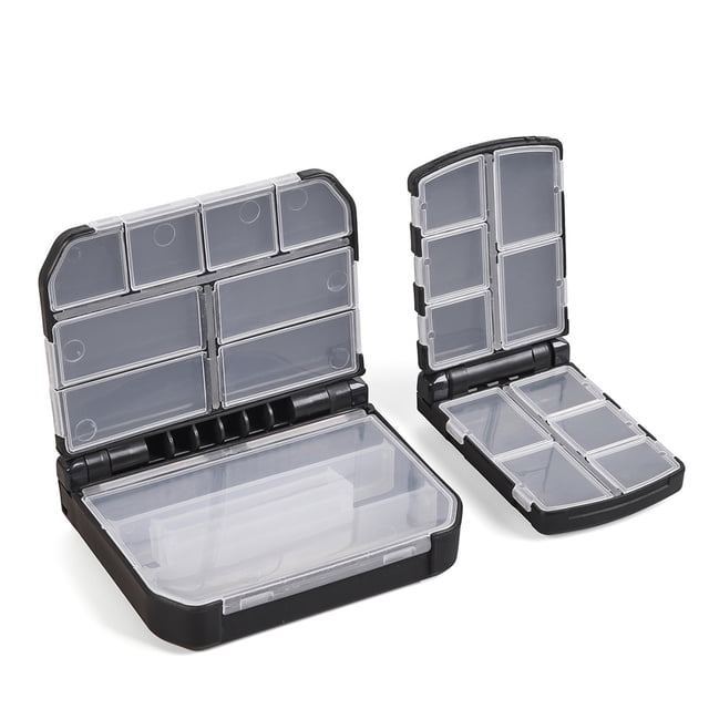 Leo Large ABS Fishing Tackle Accessory Box - Semi-Automatic Open/Close Design, 8+ (1-4) Customizable Compartments, 9.5x12x3.3cm, 127g - Versatile Storage Case for Fishing Gear with DIY Dividers