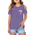 thumbnail image 1 of Hiiyo Girls Summer Cold Shoulder Graphic Tee Short Sleeve Crew Neck T-Shirt, 1 of 8