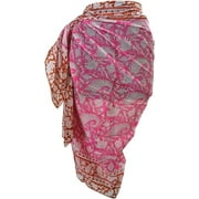 Cotton Hand Block Print Sarong Womens Swimsuit Wrap Cover Up Long 73" x 43" Pink Multi Flower