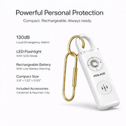 POLICE Personal Safety Alarm, 130dB Loud Siren with LED Flashlight Rechargeable, White