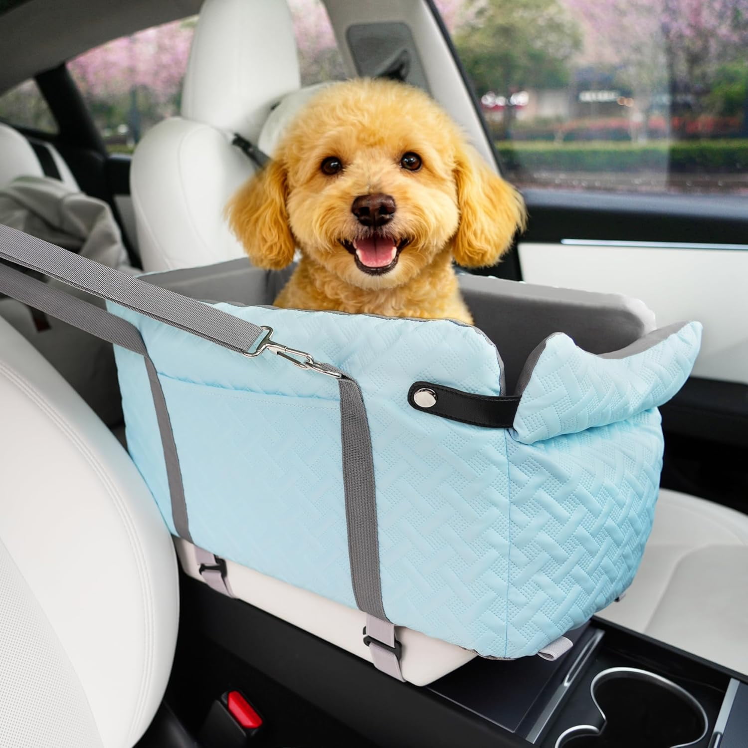 Center Console Dog Car Seat for Small Dogs Under 15 lbs, Blue