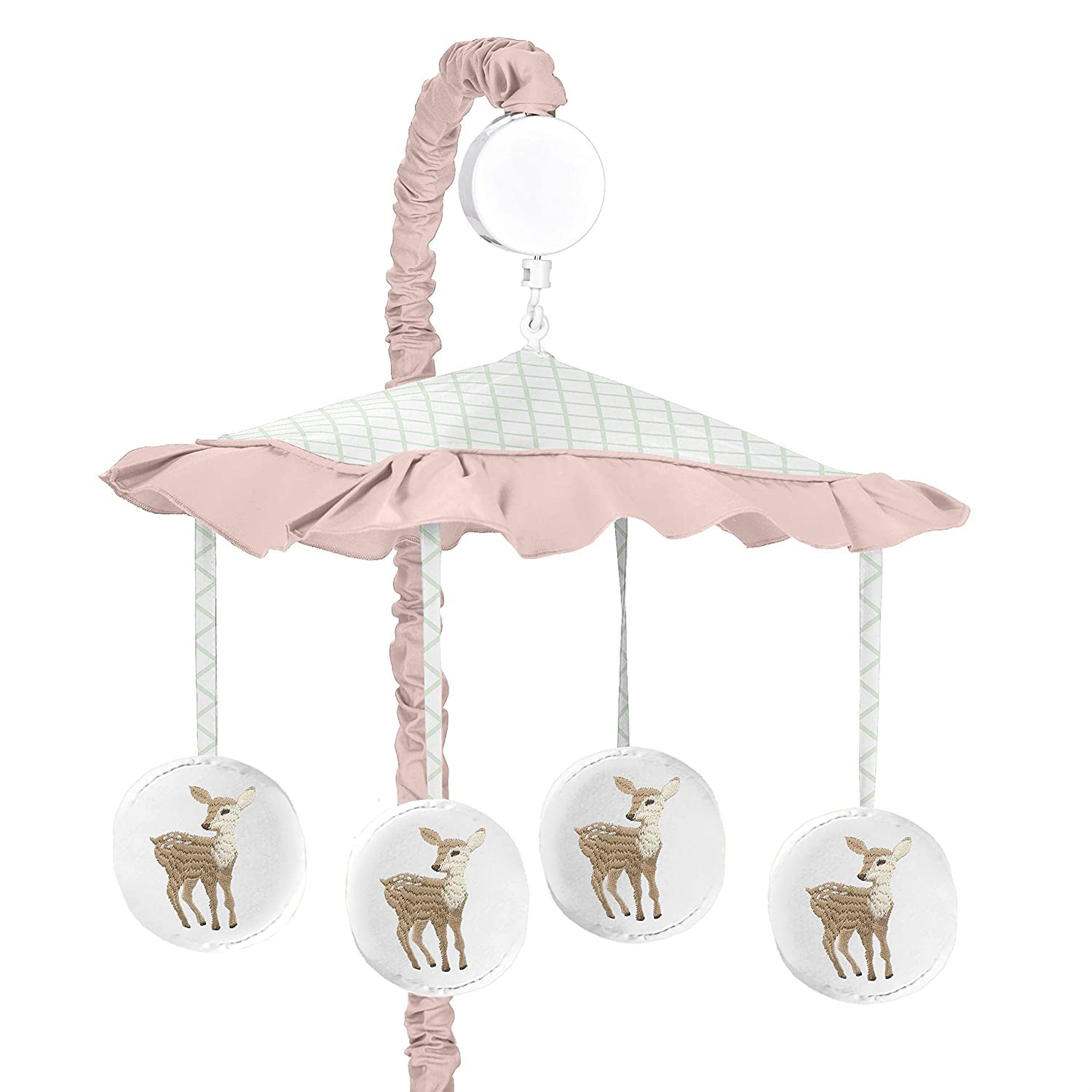 Mint Green and White Boho Musical Baby Crib Mobile for Woodland Deer Floral Collection Sweet Jojo Designs Blush Pink