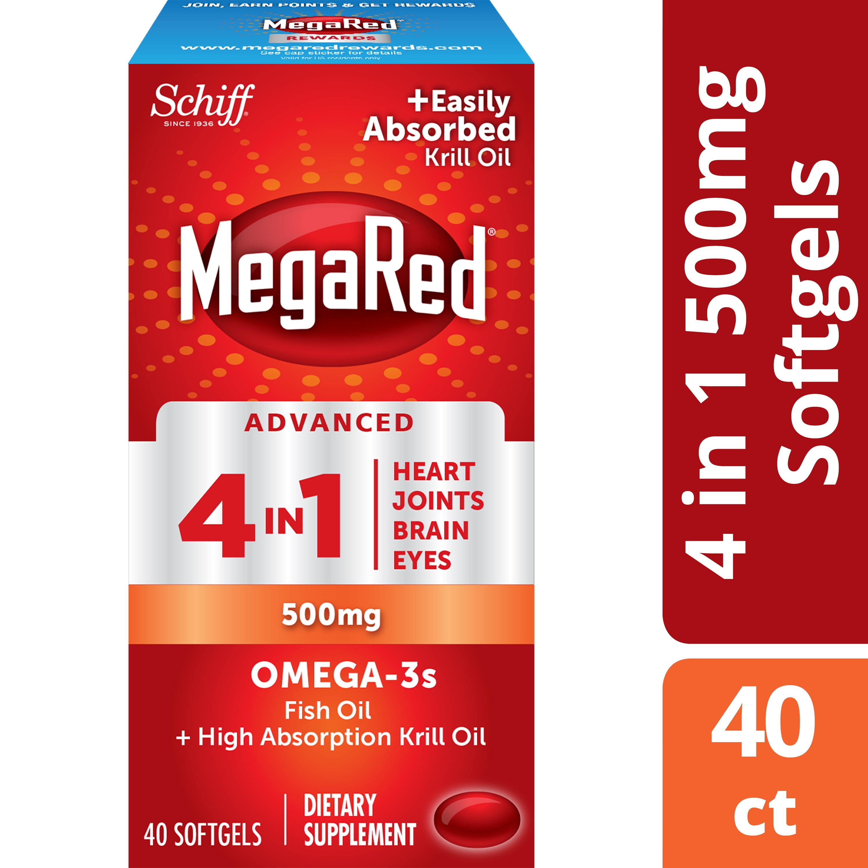 Mega Red Extra Strength Omega 3 Krill Oil Softgels, 500 Mg, 40 Ct, 6