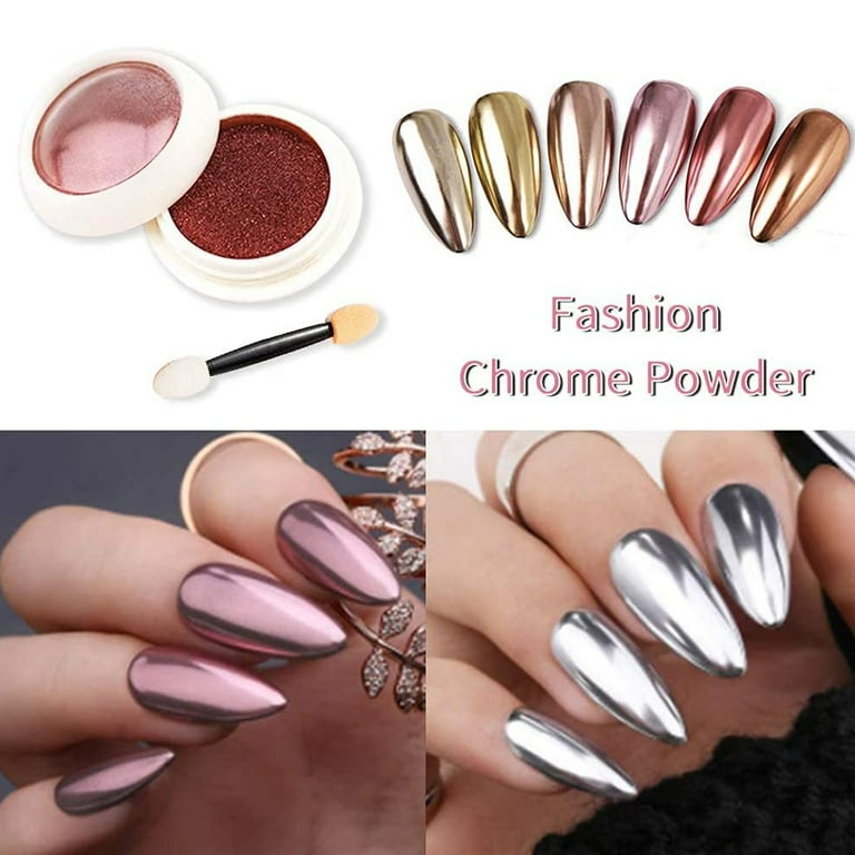 BISHENGYF 6 Box Rose Gold Chrome Nail Powder, Metallic Nail Art