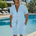 thumbnail image 2 of GERsome Mens 2 Piece Outfits Casual Texture Summer Short Sleeve Button Down Shirts and Shorts Set with Pockets Solid Color S-3XL, 2 of 9