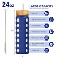 thumbnail image 5 of MUKOKO 24oz Glass Water Bottles, Motivational Water Tumbler with 2 Lids-Handle Spout Lid&Bamboo Straw Lid, Time Marker Reminder and Silicone Sleeve, Blue, 5 of 6