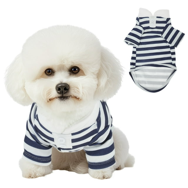 Ropa para perros Unique Bargains, camiseta tipo polo para perros pequeños y medianos, camisa de rayas con cuello, atuendos de diseñador para mascotas, perros pequeños, color azul marino