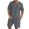 thumbnail image 3 of Men's 2 Piece Outfits Short Sleeve Waffle Knit Tracksuit Summer Shirt and Shorts Set Mens Short Sets 2 Piece Outfits Casual Summer Short Sleeve Sweatsuits Sets, 3 of 6