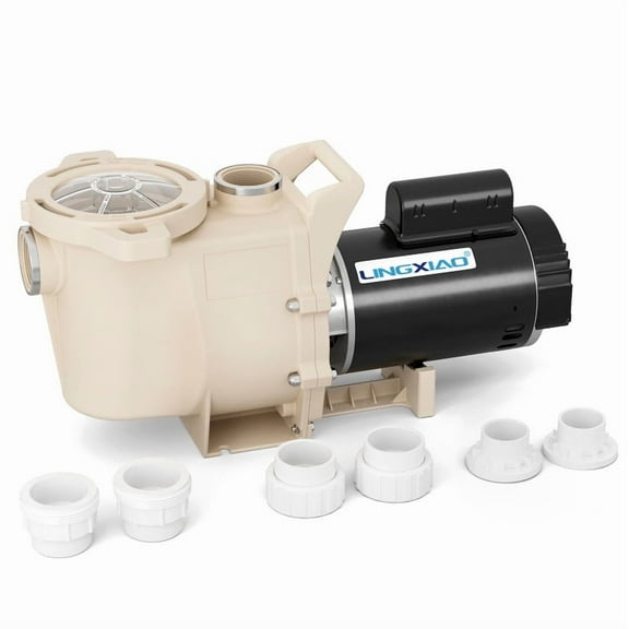LINGXIAO 1.5 HP Pool Pump, 6815 GPH Self Primming Pool Pump Inground, 115V/230V, Low Noise Swimming Pool Pump In/Above Ground with Filter Basket and 2"/1.5" Fittings