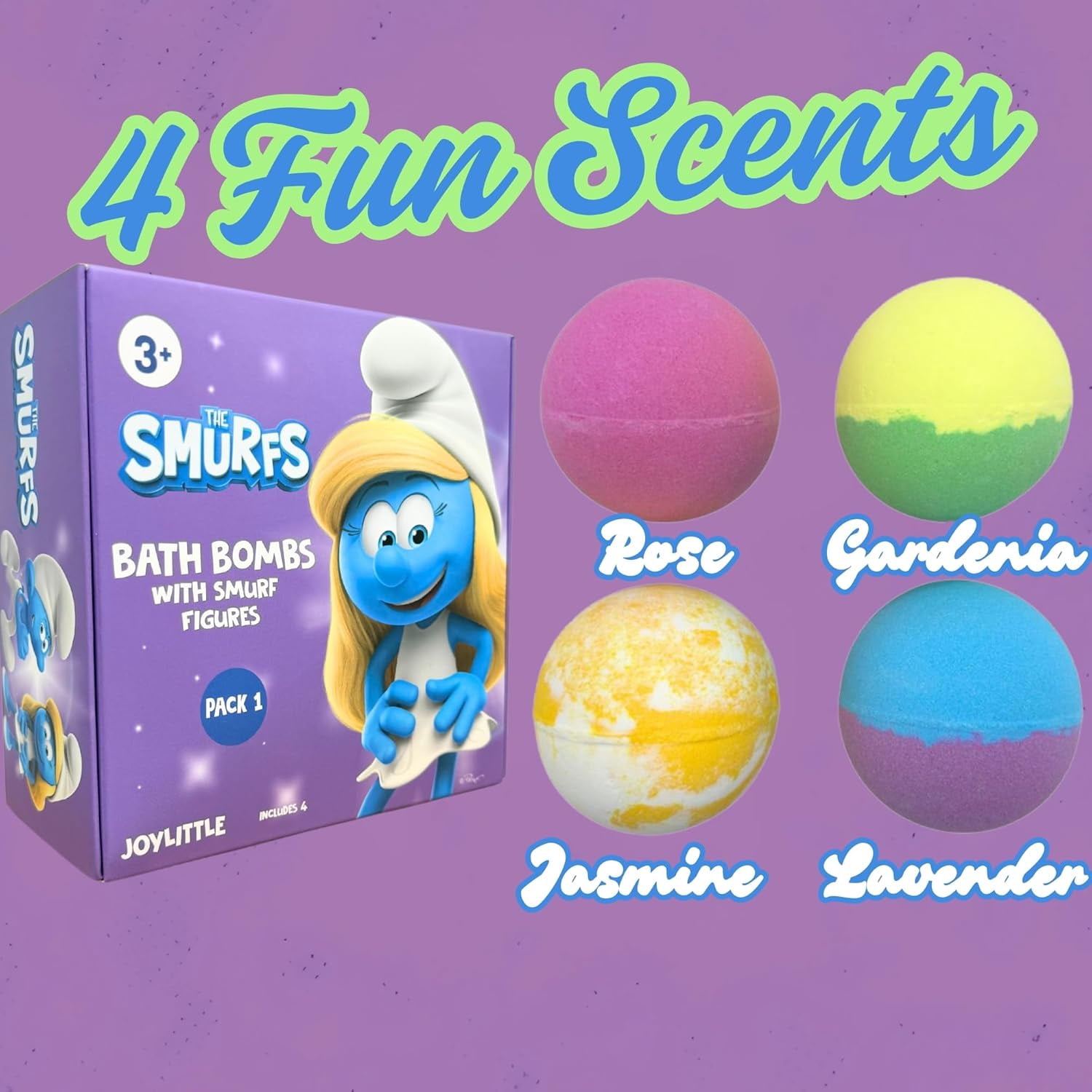 The Smurfs Bath Bombs with Action Figures-Smurfette, Baby Smurf, Hefty Smurf, and Vanity Smurf