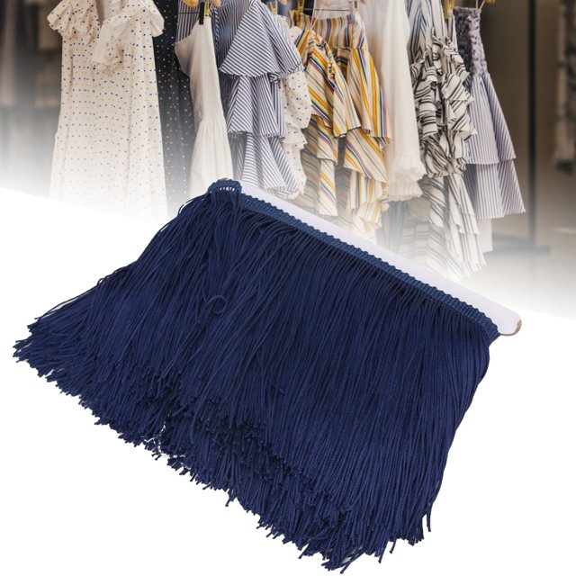Borde de Flecos, 10 Yardas 14 cm de Largo Borla de Flecos Cinta de Adornos de Encaje de poliéster para Bricolaje Vestido Latino Etapa Ropa Cortina Accesorios(Azul Marino) Amonsee NO