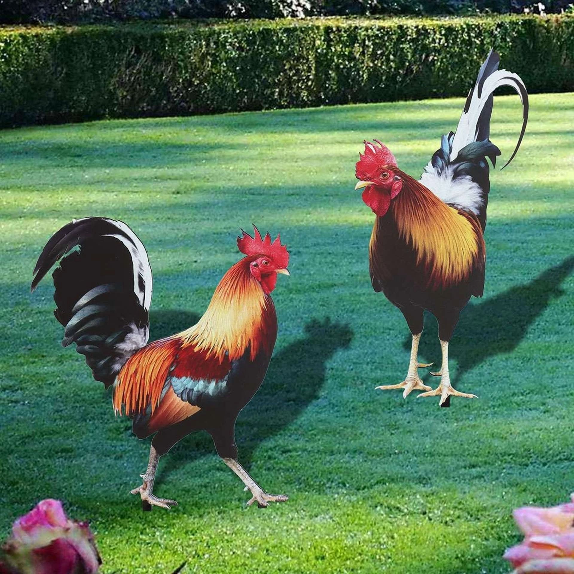 PURELY- 2Pcs Rooster Chicken Statue Outdoor Garden Decoration Yard Art Figure Sculpture