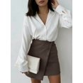 thumbnail image 4 of Women's High Waist Cute Bodycon Wrap Short Asymmetrical Hem Mini Pockets Skirt Brown M, 4 of 7
