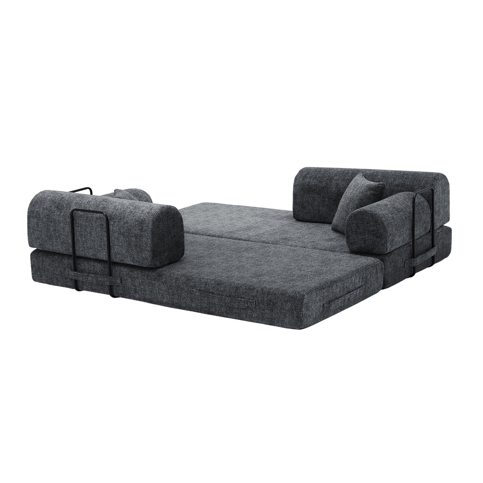 Hommoo Convertible Sleeper Sofa Bed, Two-Tone Blended Fabric Floor Sofa Folding Mattress Lounge Couch with Fixed-Shape Frame, Speckled Black