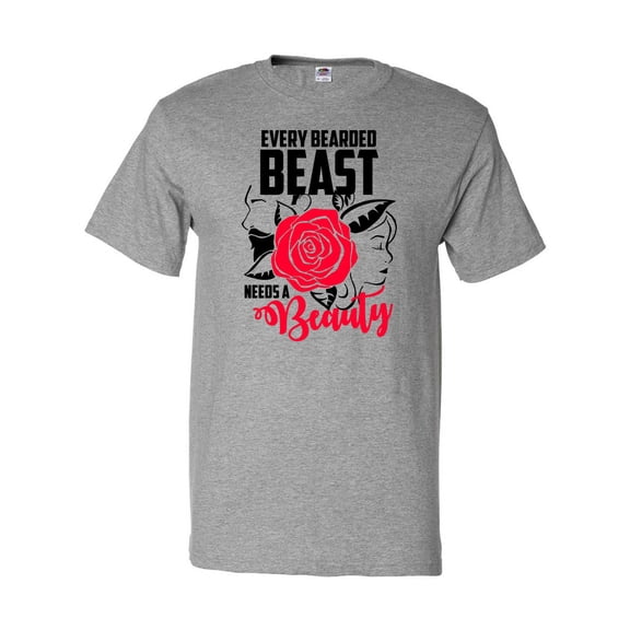 Inktastic Every Bearded Beast Needs a Beauty with Red Rose T-Shirt