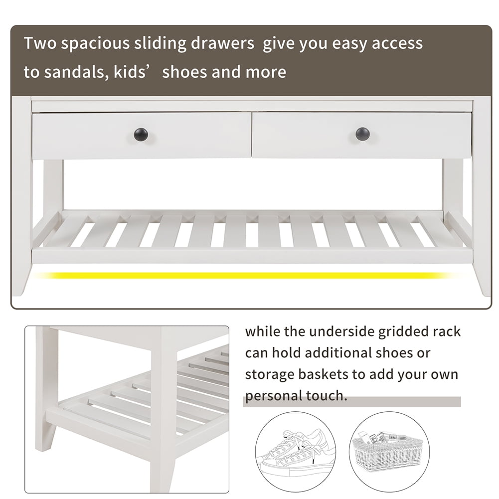 Lowestbest Shoe Rack with Cushioned Seat and Drawers, Multipurpose Entryway Storage Bench, White Lowestbest Shoe Rack with Cushioned Seat and Drawers, Multipurpose Entryway Storage Bench, White