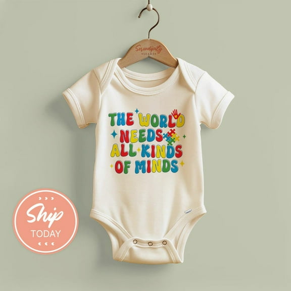 The World Needs All Kinds Of Minds Onesie, Inclusive Message Baby Bodysuit, Cute Baby Gift, Colorful Design Baby Shower Present Cute Baby Onesie, BABY BODYSUIT LAT 4424
