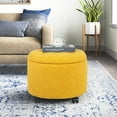 thumbnail image 2 of Round Storage Ottoman with Rolling Wheels, Teddy Velvet Foot Rest Stool Tufted Footstool for Living Room, Bedroom, Dorm, Yellow, 2 of 12