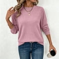 thumbnail image 5 of Oiangi Crew Neck Sweater for Women Long Sleeve Soft Knitted Shirts Fall Base Layer Pullover Basic Jumper Tops Pink M, 5 of 9