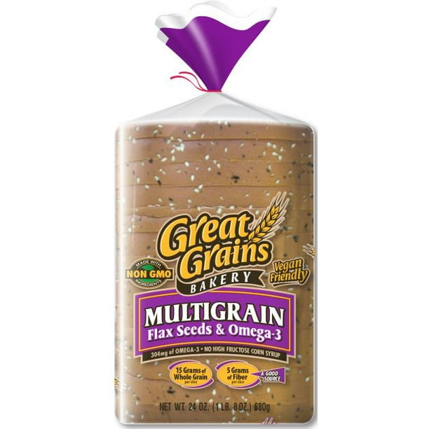 Great Grains Bakery Multigrain w/ Flax Seeds & Omega3 Premium Wide Pan Bread, 24 oz Walmart