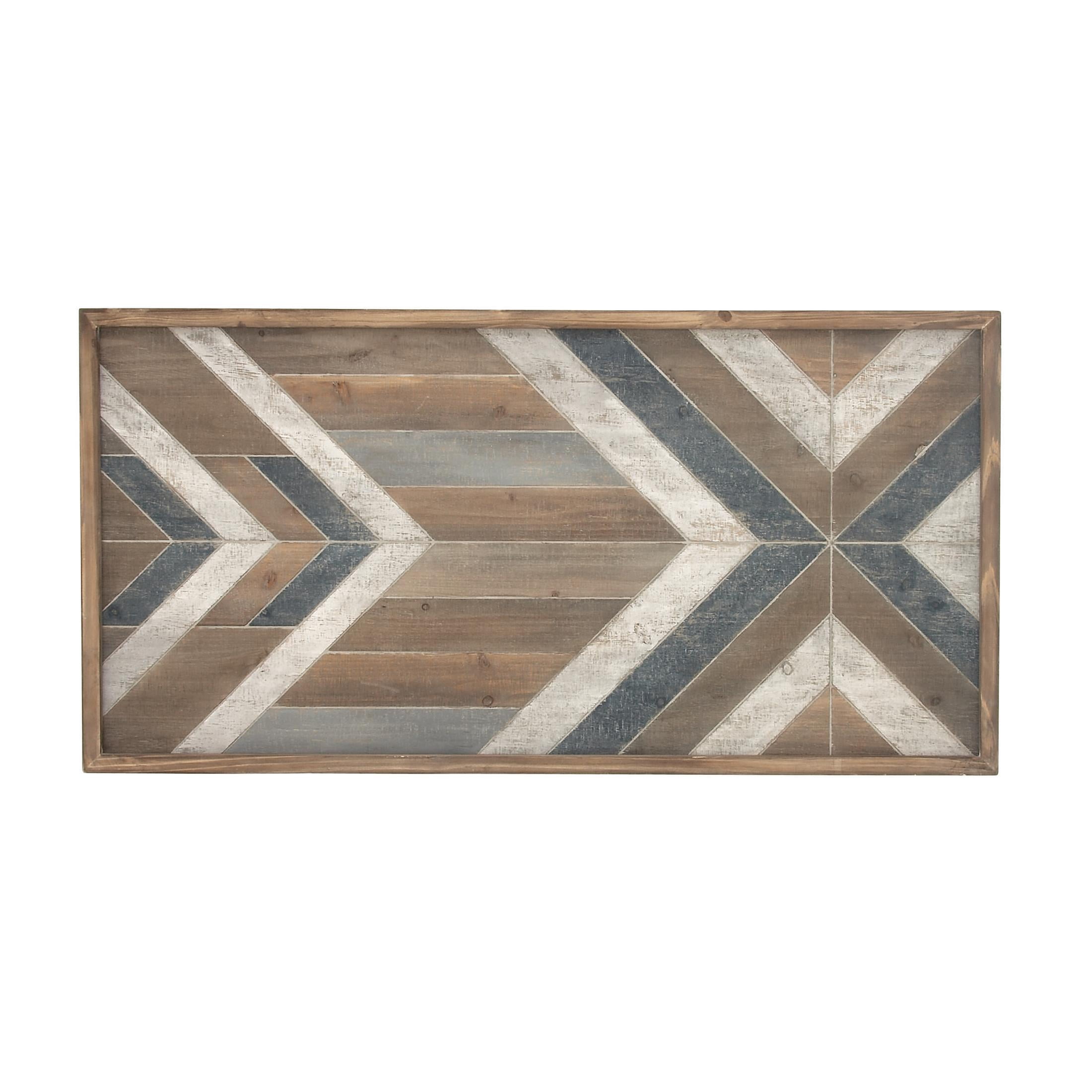 DecMode Farmhouse Distressed Rectangular Wood Wall Décor with Multi Colored Geometric Pattern, 46"W x 23"H