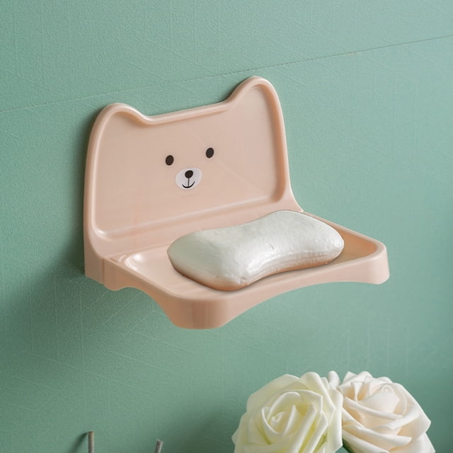 Dvkptbk Soap Rack Storage Rack Lovely Small Bear Soap Box Wall Mounted Toilet Soap Rack No Water Accumulation and Drainage Soap Box Detachable Structure Storage & Organization