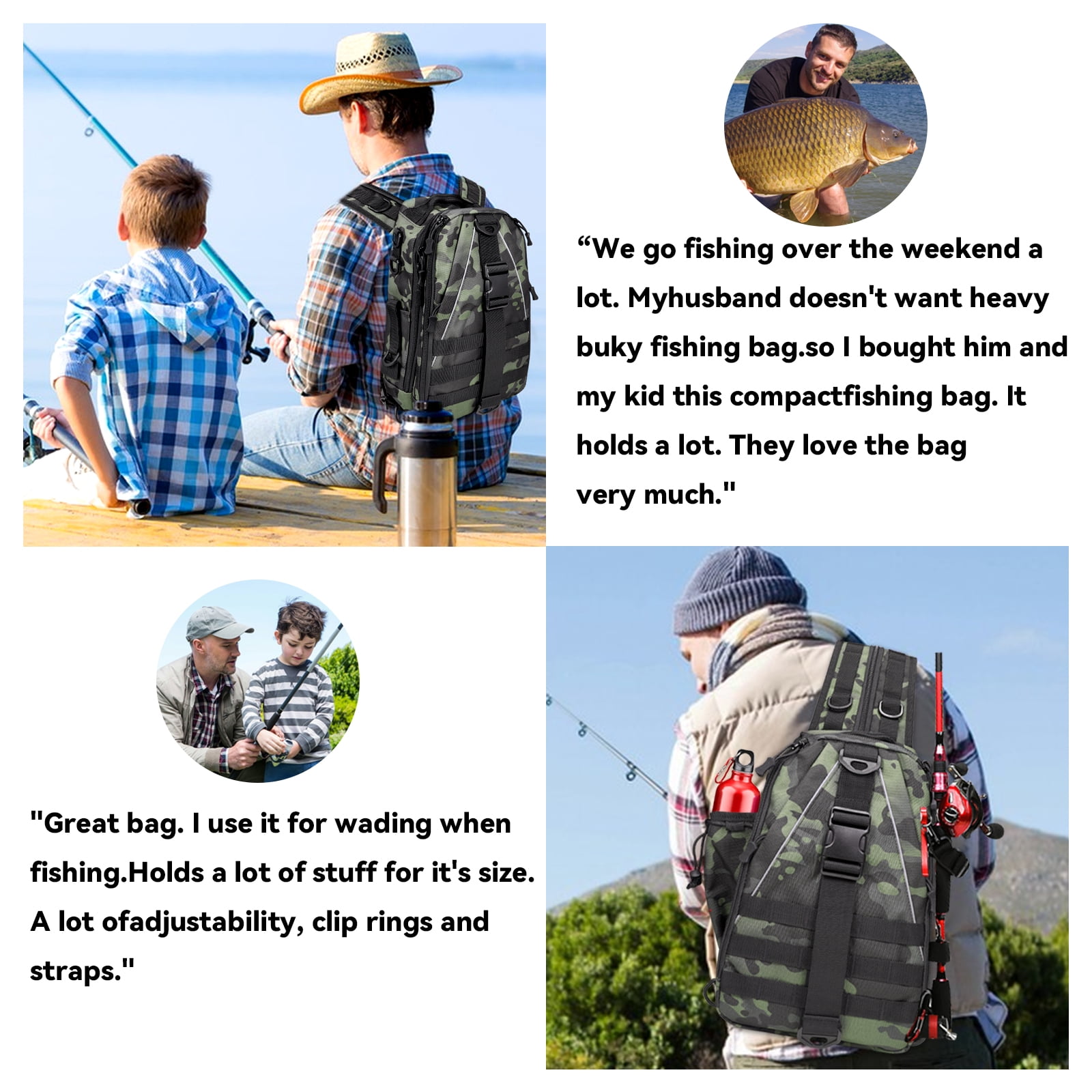 2BK Fishing Backpack Fishing Bag Tackle Box Sling Bag Water-Resistant Fishing Gear Bag with Rod Holder