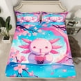 thumbnail image 2 of Manfei Boba Pink Axolotl Bed Sheets for Kid, Romantic Cherry Blossoms King Sheets, Kawaii Cartoon Animal Sheet Set,Luxury Bedroom Decor, 4 Pieces, 2 of 7