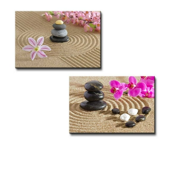 wall26 - Canvas Prints Wall Art - Japanese Zen Garden with Stacked Stones | Modern Wall Decor/Home Decoration Stretched Gallery Canvas Wrap Giclee Print & Ready to Hang - 16"x24" x 2 Pa