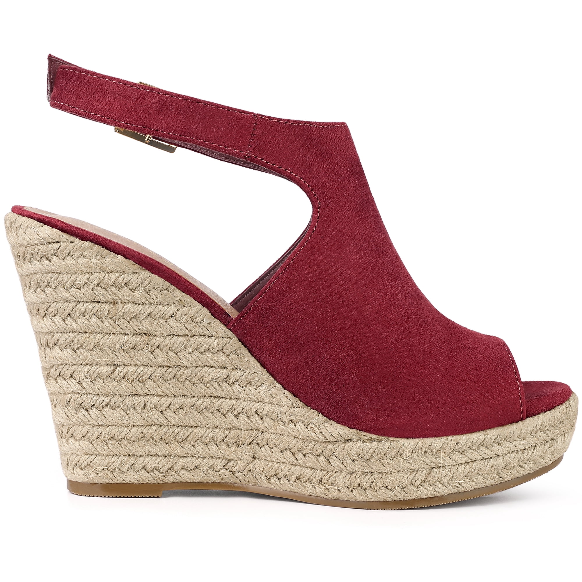 DARING DIVA Women's Slingback Peep Toe Wedge Sandals Burgundy US 7/UK 5/EU 37